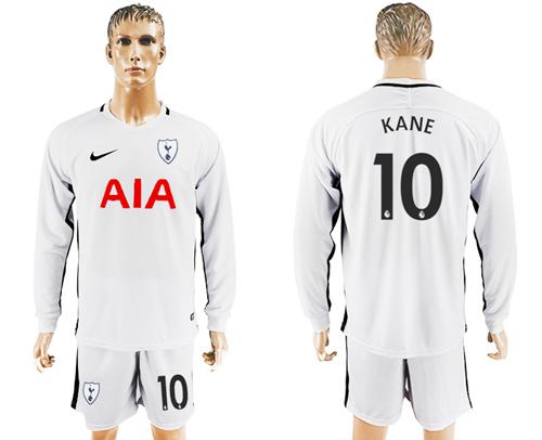 Tottenham Hotspur #10 Kane Home Long Sleeves Soccer Club Jersey - Click Image to Close